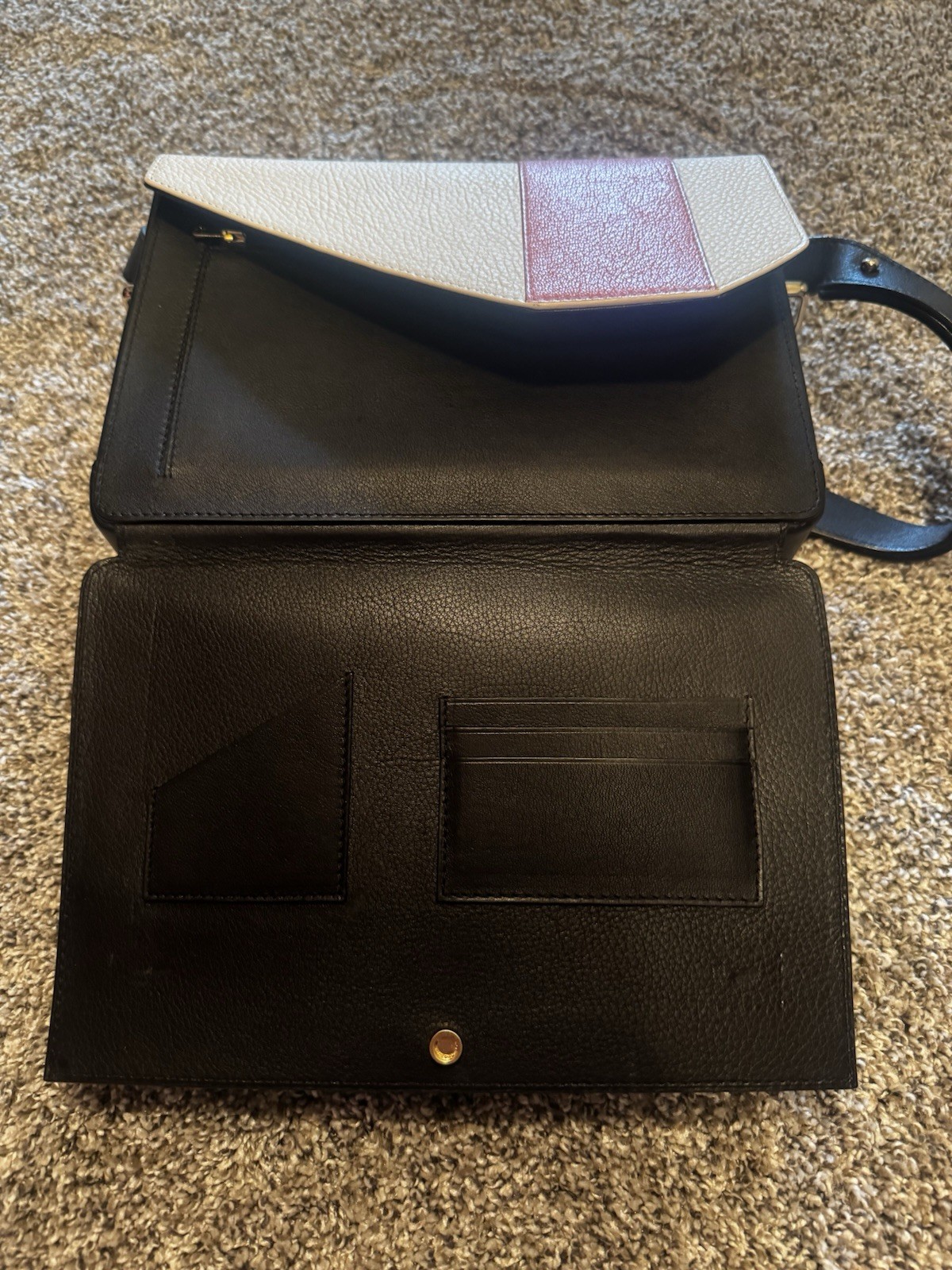 PERRIN Colorblock Shoulder Bag Black/White/Pink Snap Closure Gold Hardware
