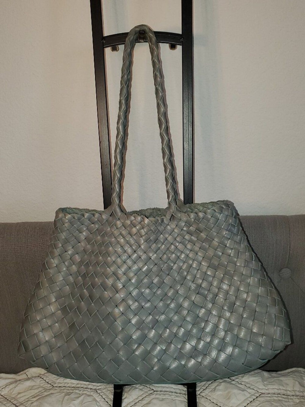 Braided woven leather bag