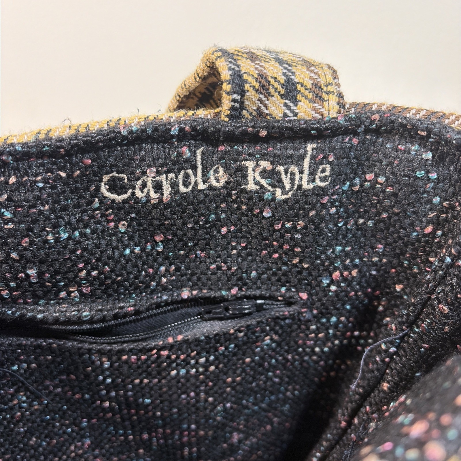 Carole Kyle Handbag Tote Brown/Black Beautiful Houndstooth Paisley Fabric Sturdy