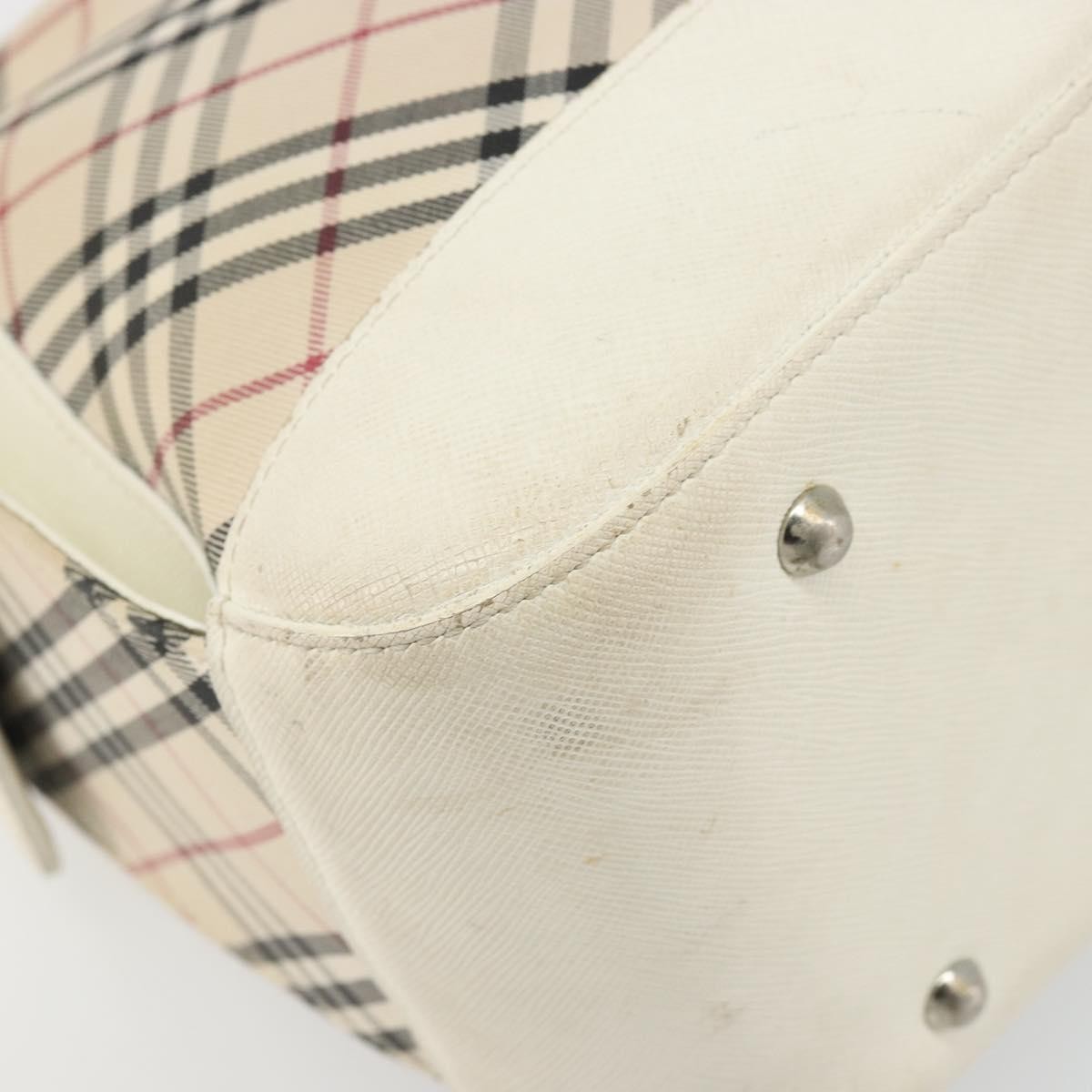 BURBERRY Nova Check Shoulder Bag Canvas Leather Beige Silver Auth ARZ872