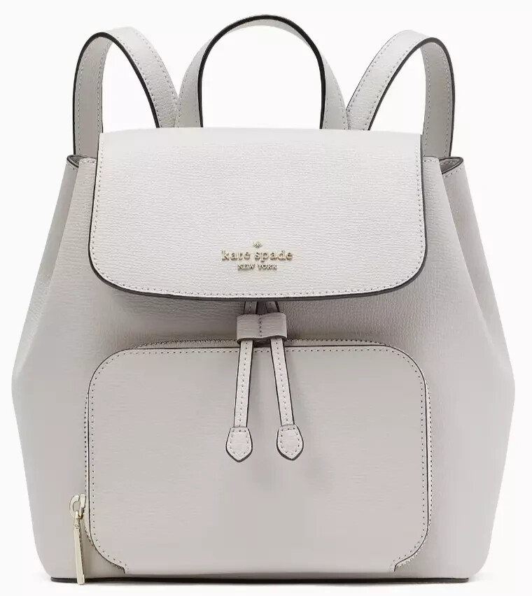 Kate Spade Kristi Medium Flap Backpack Cement Gray Leather Bag KA695 NWT $379
