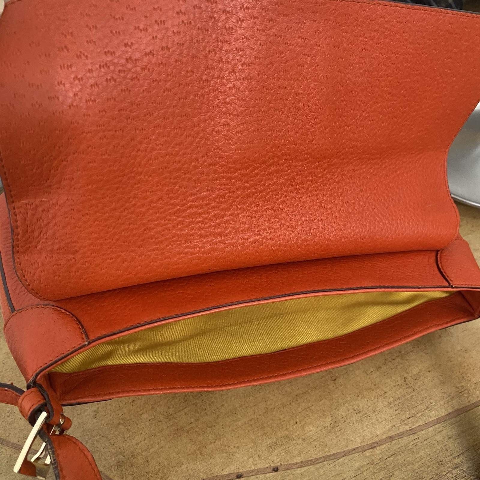 Salvatore Ferragamo Gancini Shoulder Leather Bag Deep Orange & Silver Hardware.
