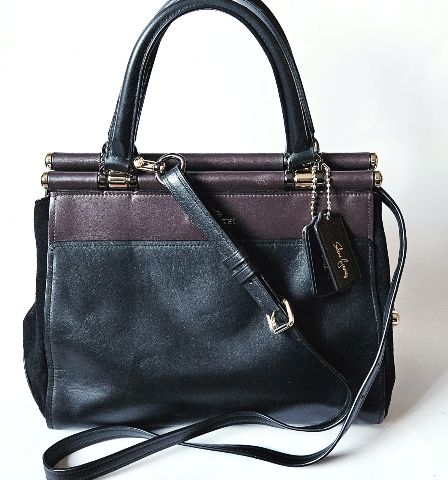 Coach Grace Selena Gomez Satchel Crossbody Bag Black Burgundy Leather 24109