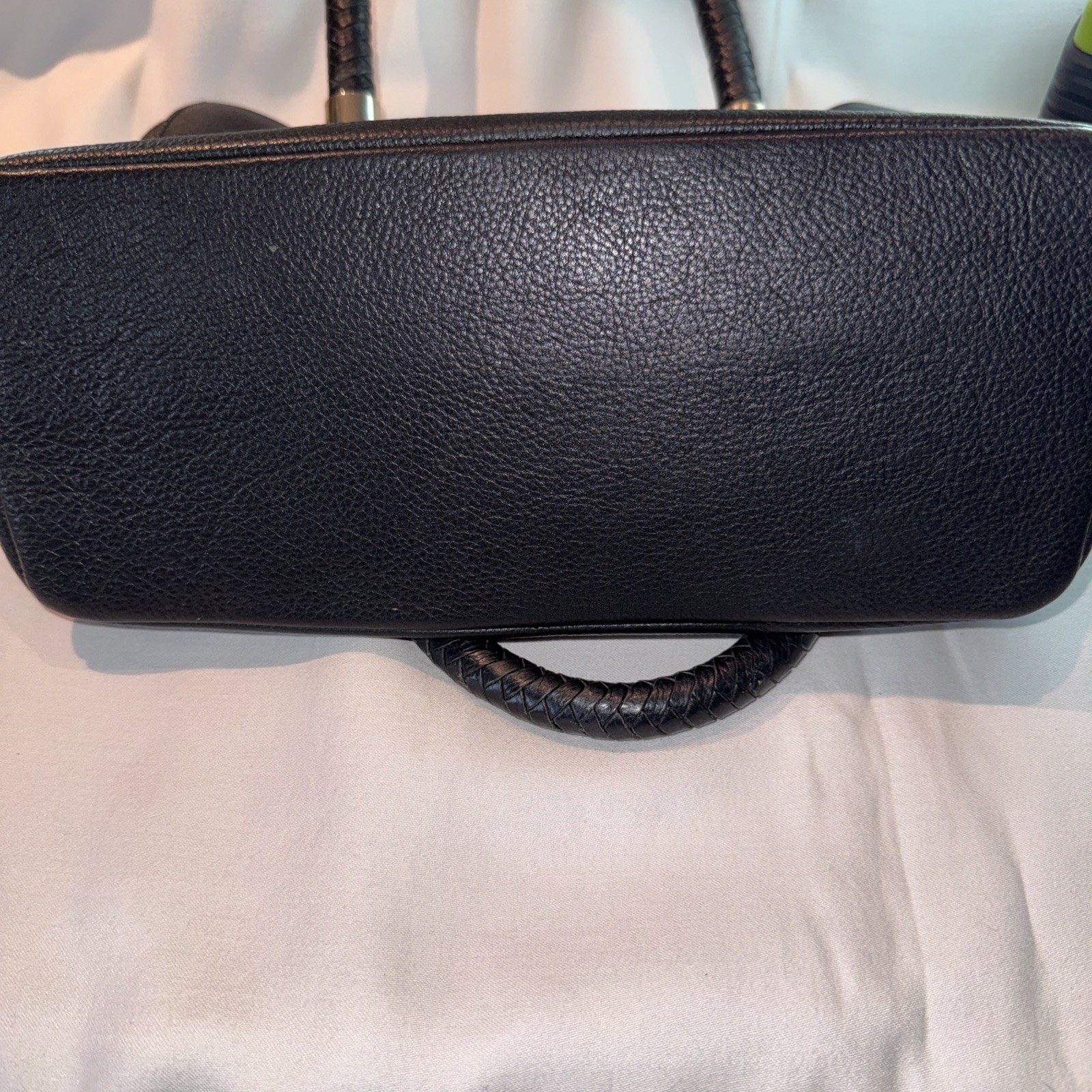 Cole Haan Benson Soft Black Pebbled Leather Tote Bag Braided Handles Purse