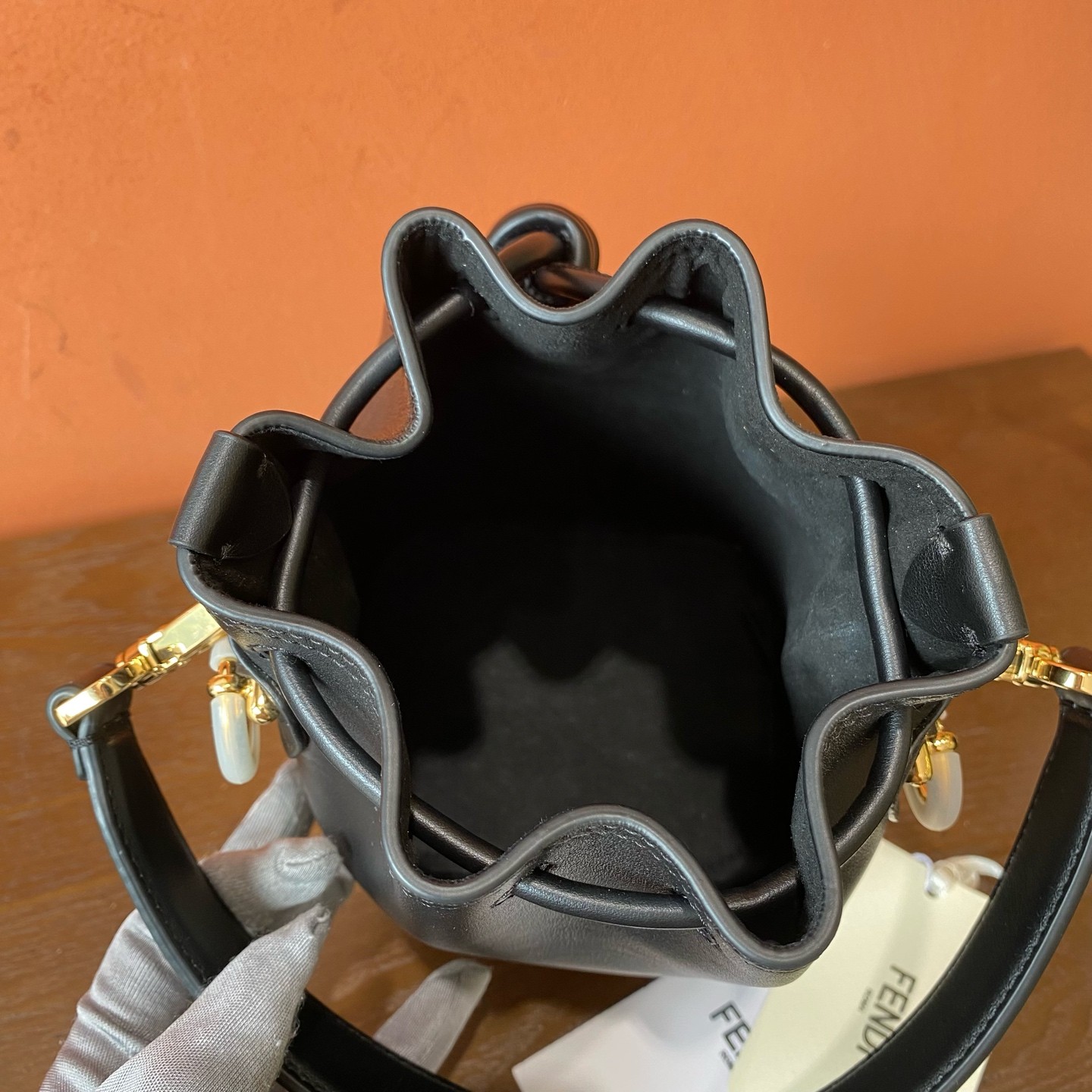 Fendi Mon Tresor Mini Bucket Bag in Black Smooth Calfskin Leather Bag