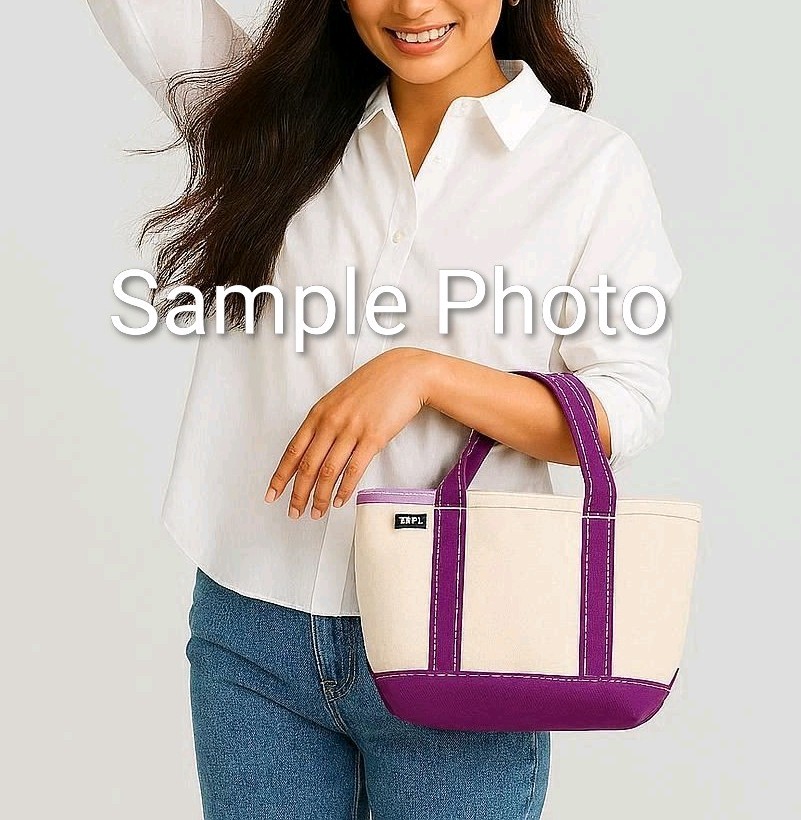 Lands End SMALL Monogram Canvas Boat Tote Bag w Purple Compass Embroidered Patch