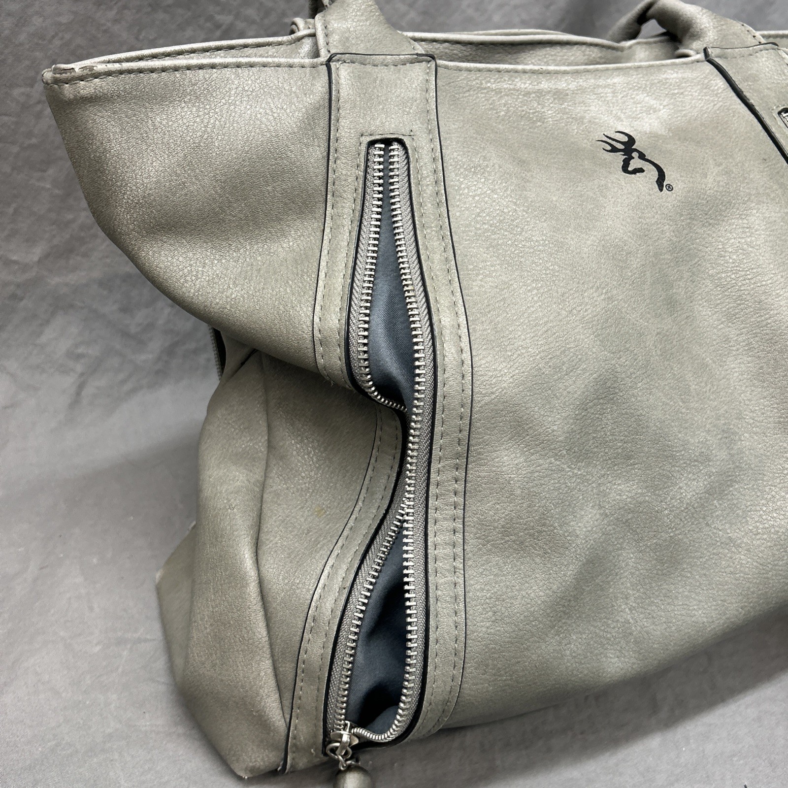 Browning Concealed Carry Purse, CCW Gun Handbag Gray Faux Leather Alexandria