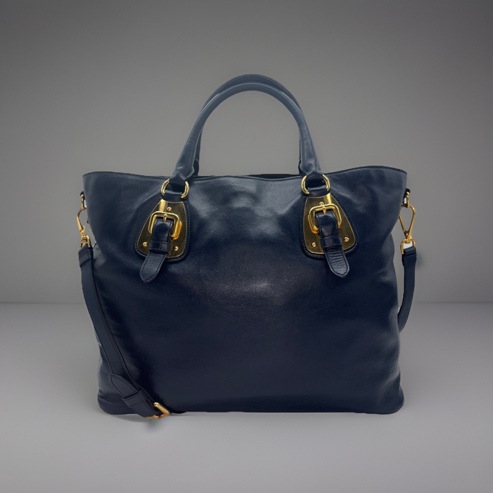 Prada Esplanade Tote Leather Bag Navy