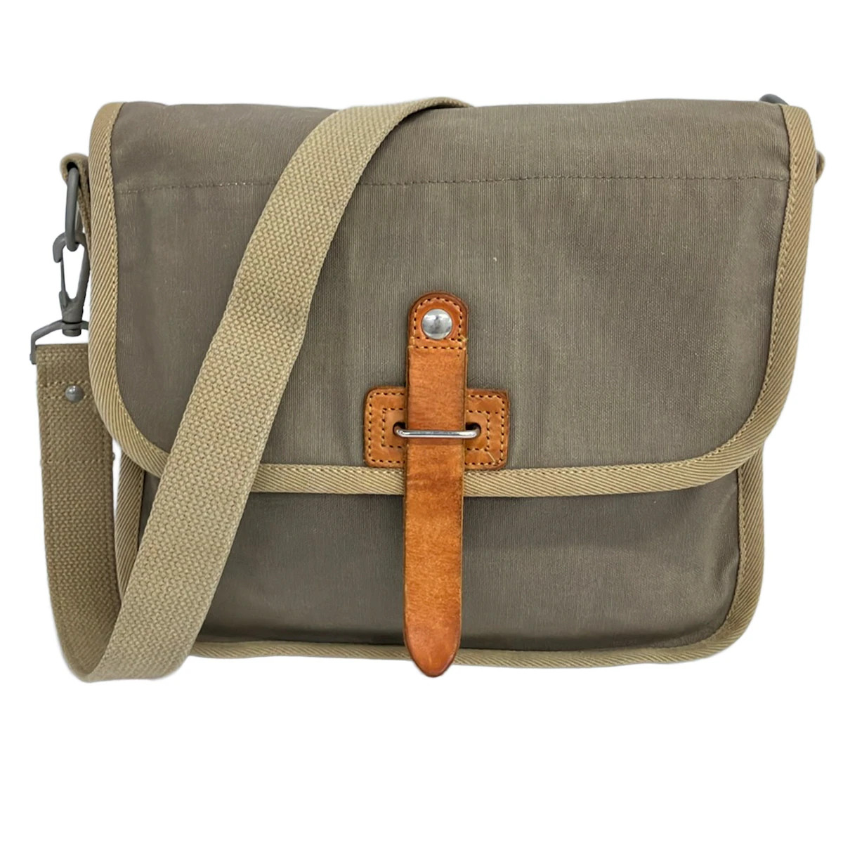 Ichizawa canvas Gray Beige Light Beige Brown Canvas Leather Shoulder Bag