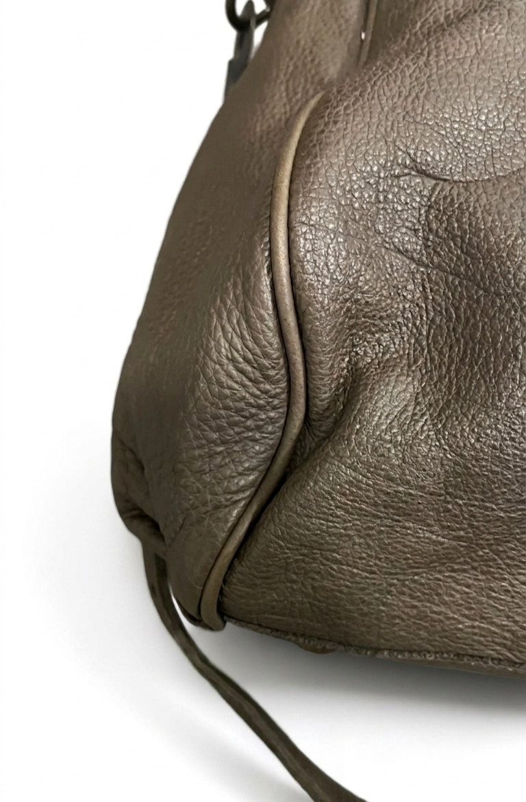 Liebeskind Berlin Taupe Olive Pebbled Leather Satchel Whipstitch Crossbody Bag