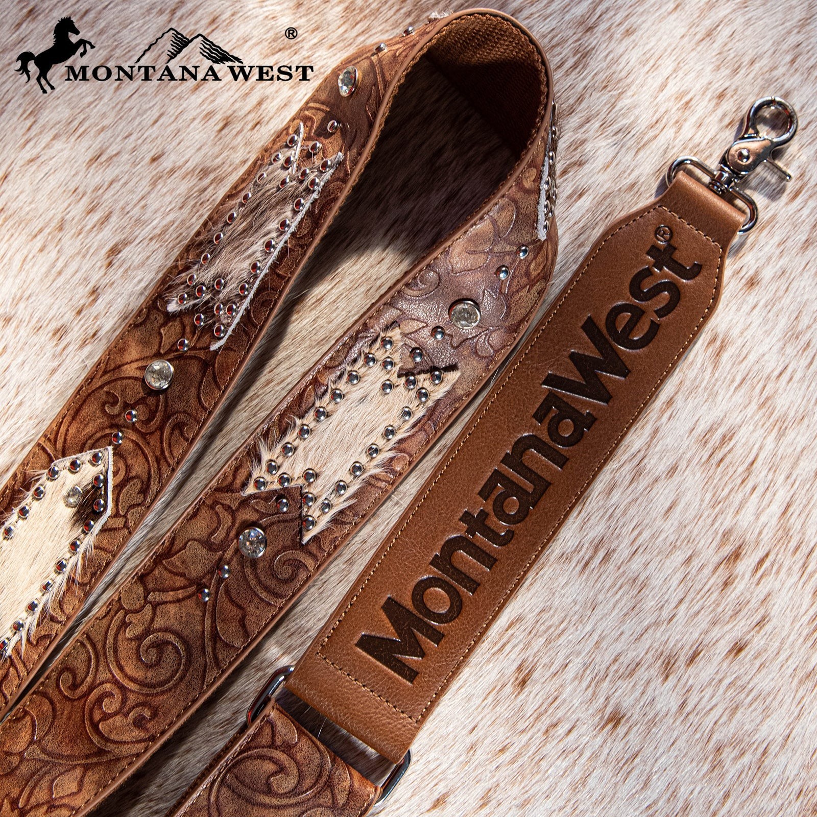 Montana West Western Guitar Style Tooled Crossbody Strap