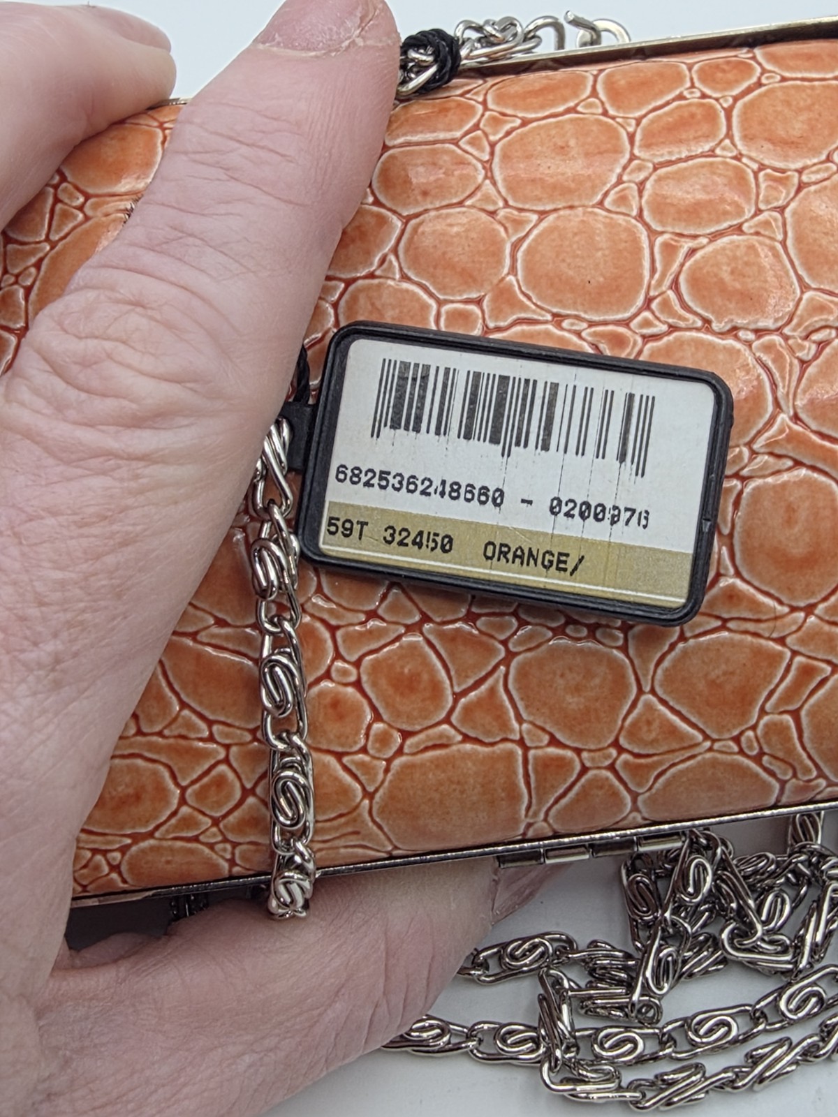 Bijoun Terner Orange Purse,silver Tone Chain Strap, Evening Bag,…
