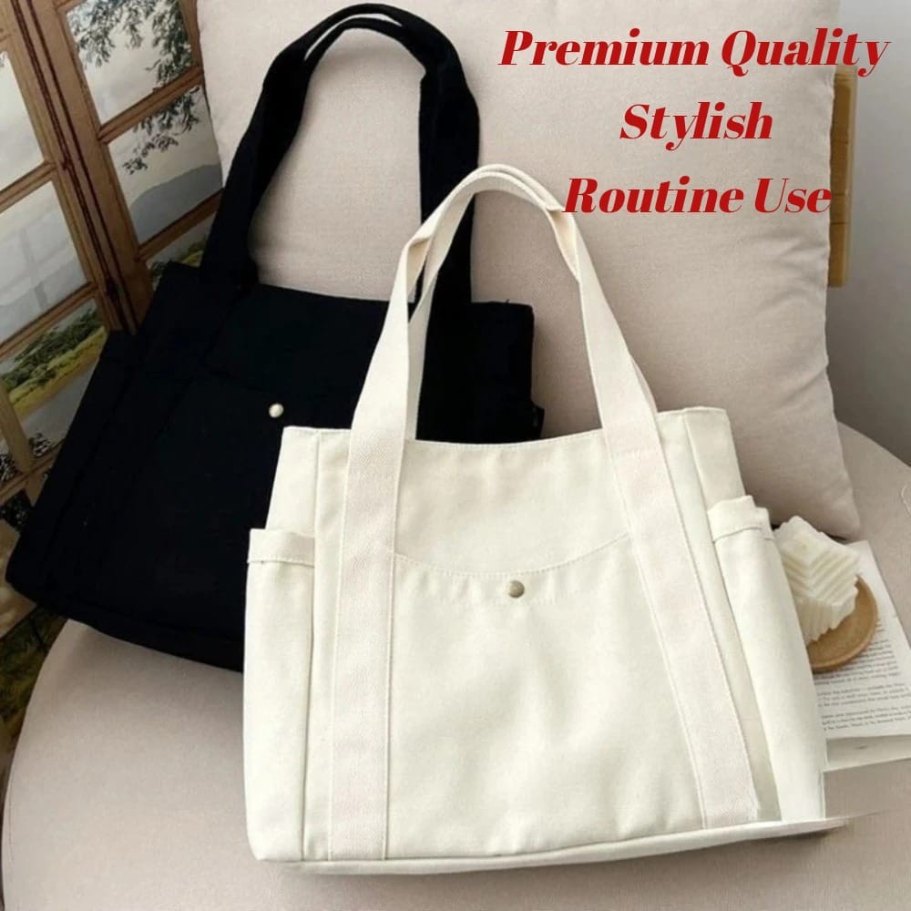 Large Canvas Tote Bag Women Shoulder Bag Multi Pocket Work College Shopping