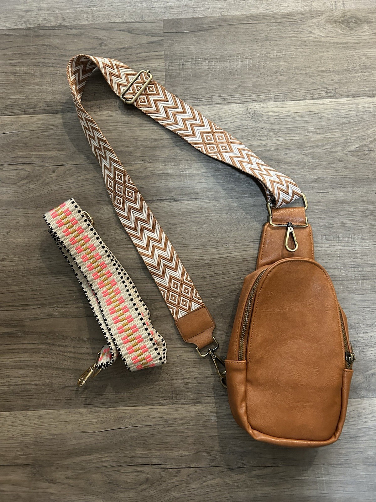 Cross Body Sling Bag Unbranded Adjustable Guitar Strap w/ Extra Strap Brown