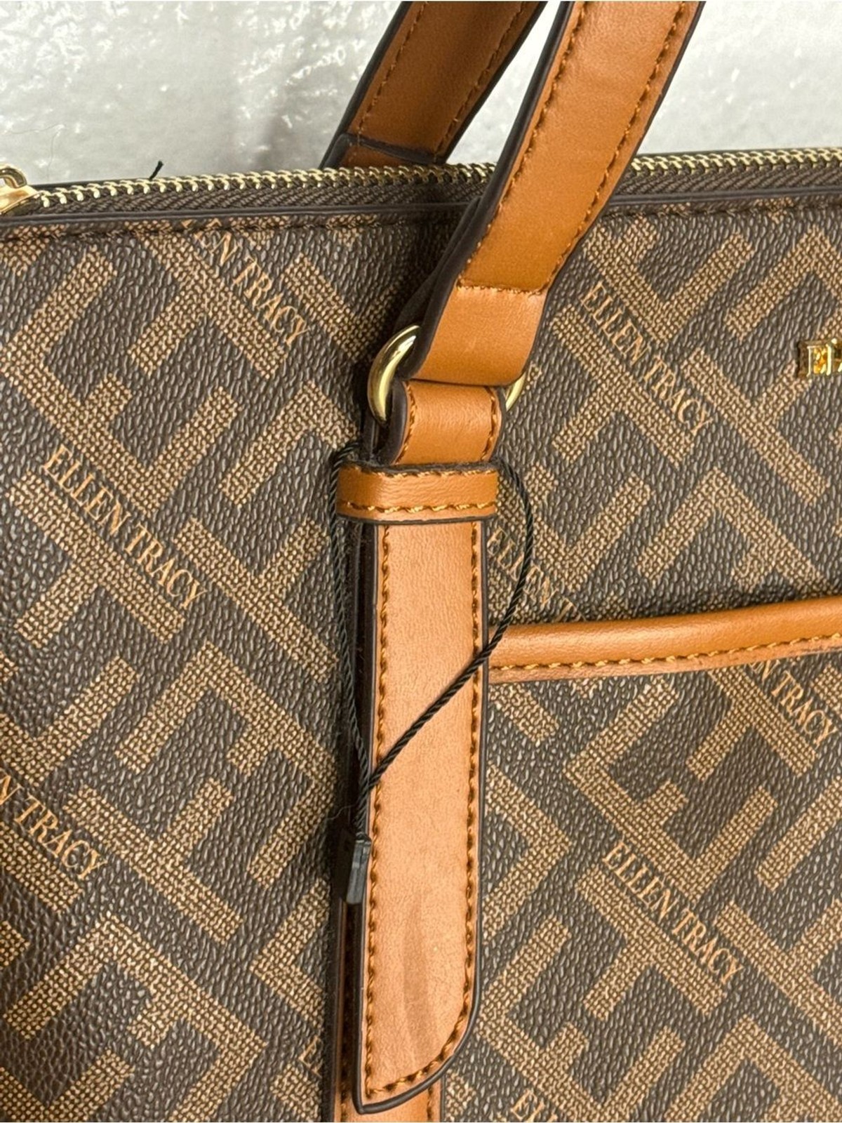Ellen Tracy – Brown Monogram Tote with Tan Trim Brand New Bag