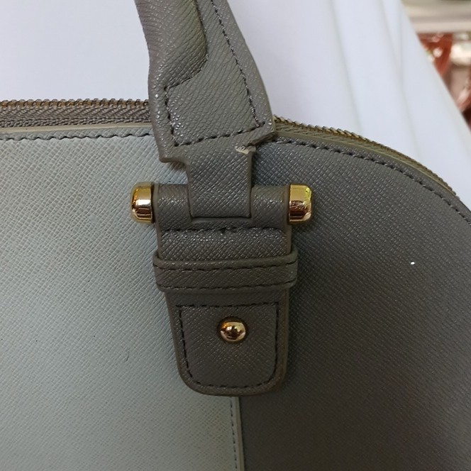 JustFab Gray Colorblock Dome Satchel Top Handle Bag Zip, Lined Pockets Gold