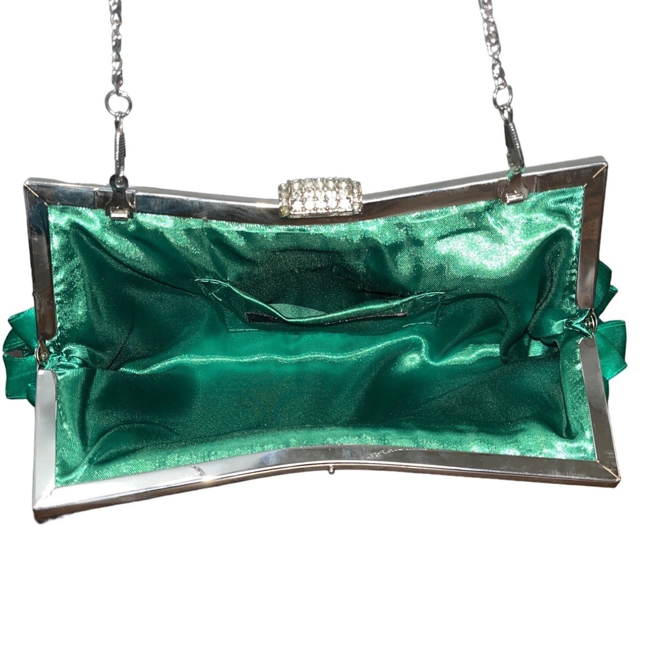 Lulu Townsend Women’s Green Folded Ribbon Rhinestone Clasp Evening Clutch Sz M