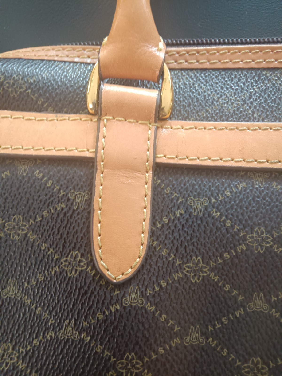 Misty Collection Brown Monogram Italian Leather Trim Handbag