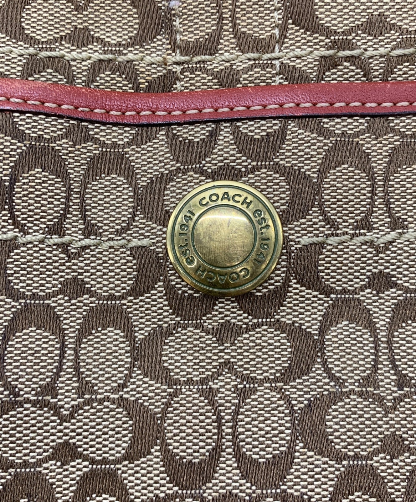 COACH 10772 Shoulder Bag Canvas Brown Red Womens Handbag Purse Monogram