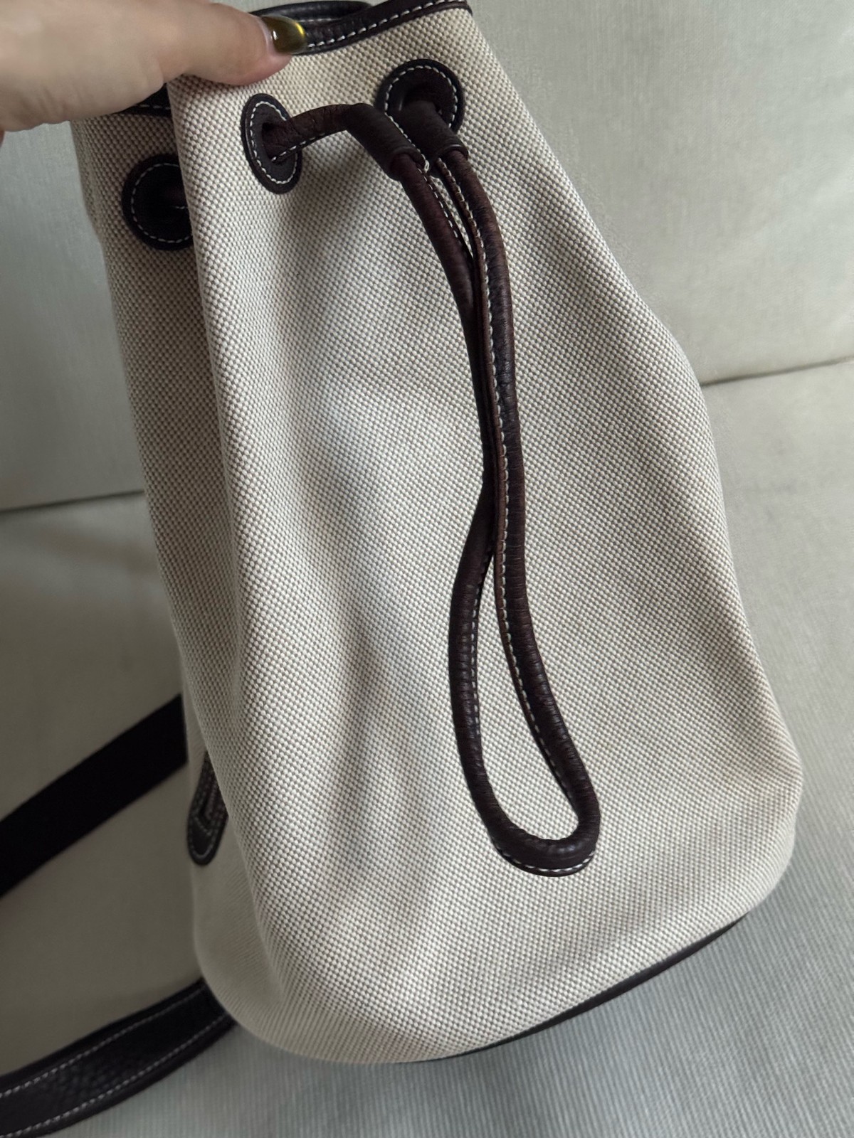 Hermes Bucket Bag Normal Size Beige Canvas Handbag Crossbody Bag Duty Paid