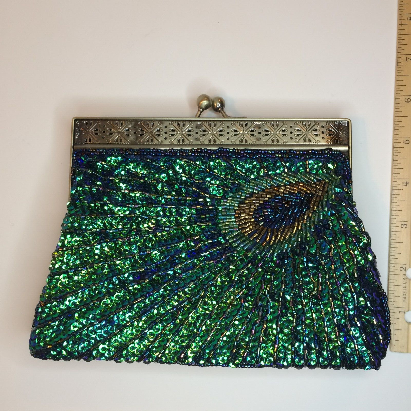Off Park Collection (JTV) Peacock Color Antique Toned Beaded Clutch crossbody