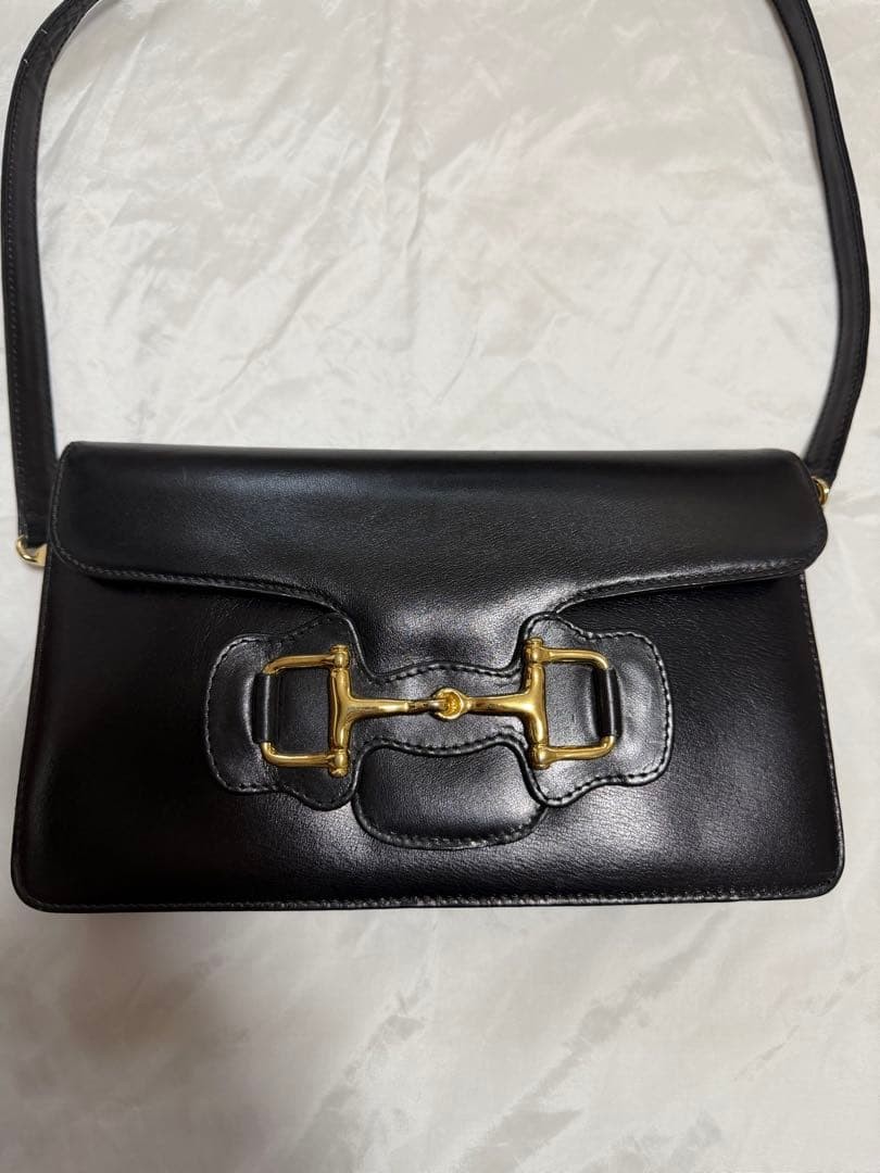 CELINE Old Horsebit Shoulder Bag Black Leather Vintage Authentic Rare