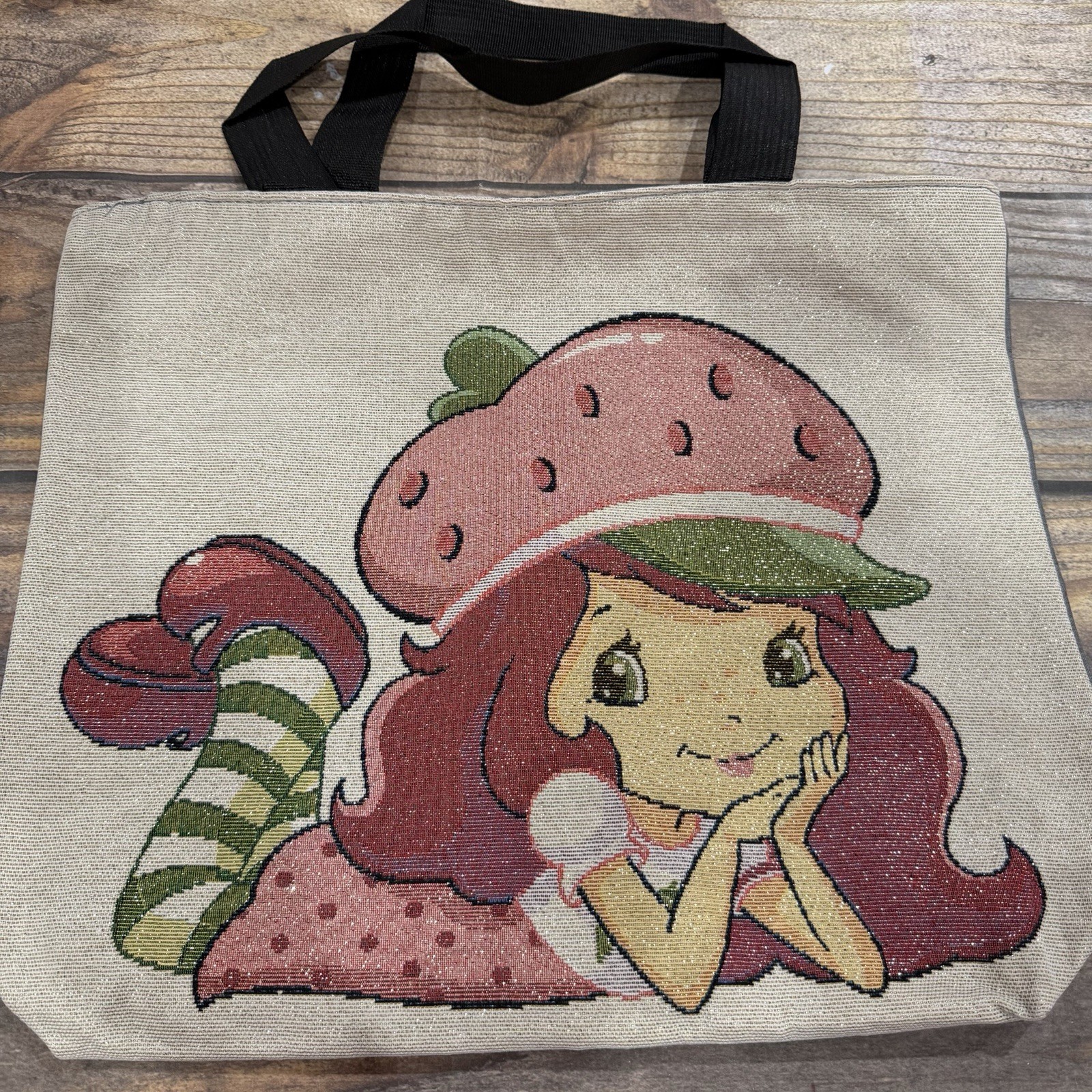 Strawberry Shortcake Zipper Tote W/ Inside Pocket Measures (17 1/2” X14 1/2”)