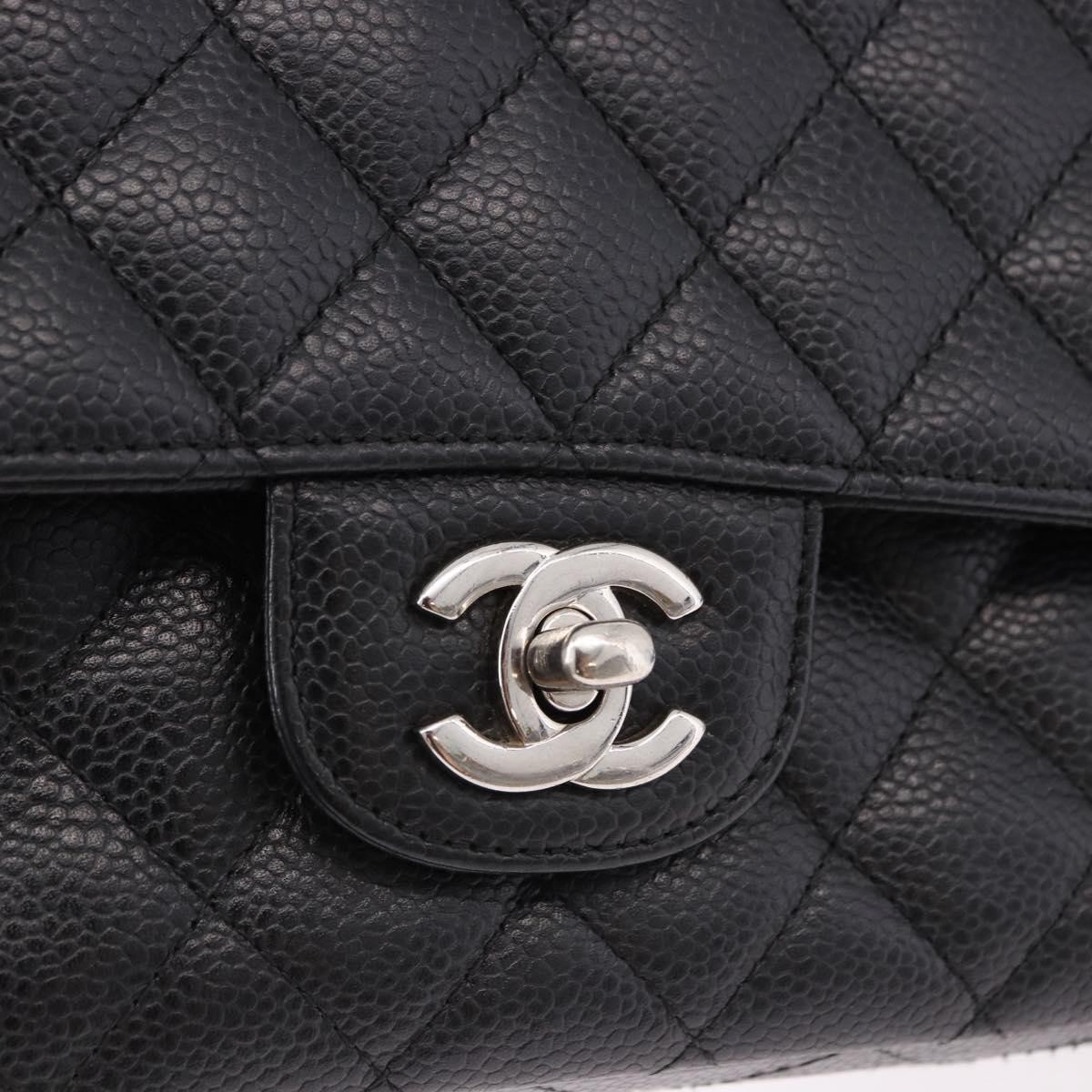 CHANEL Chain Matelasse 25 Bag Grained Calf Skin Black Silver CC Auth yk20613SM