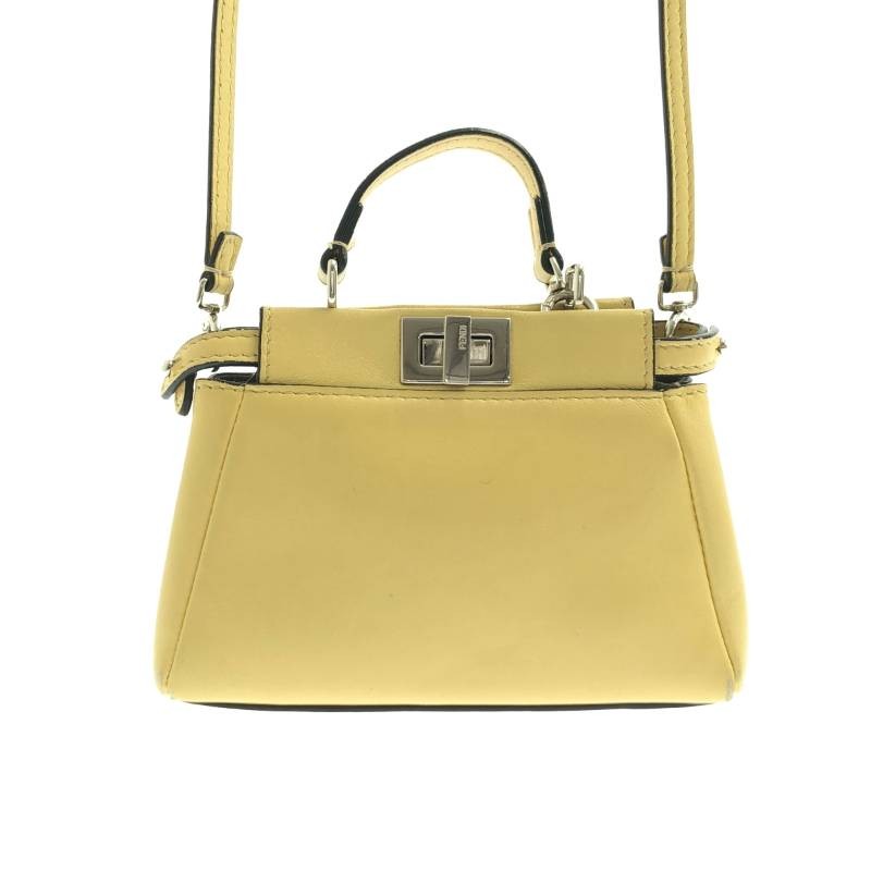 FENDI Micro Peekaboo 2Way Shoulder Leather Logo Handbag Yellow With Dust Bag