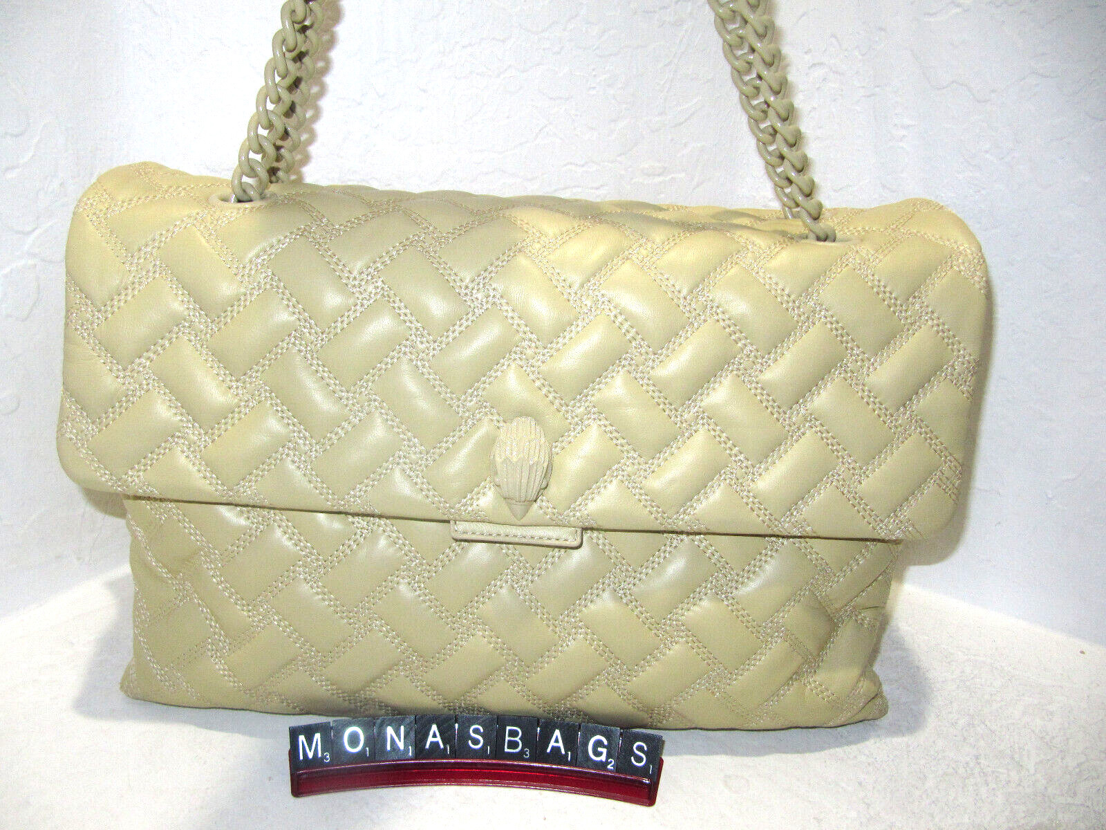 Kurt Geiger XX Large Kensington Drench Quilted Cream Leather Shoulder Bag NWT345