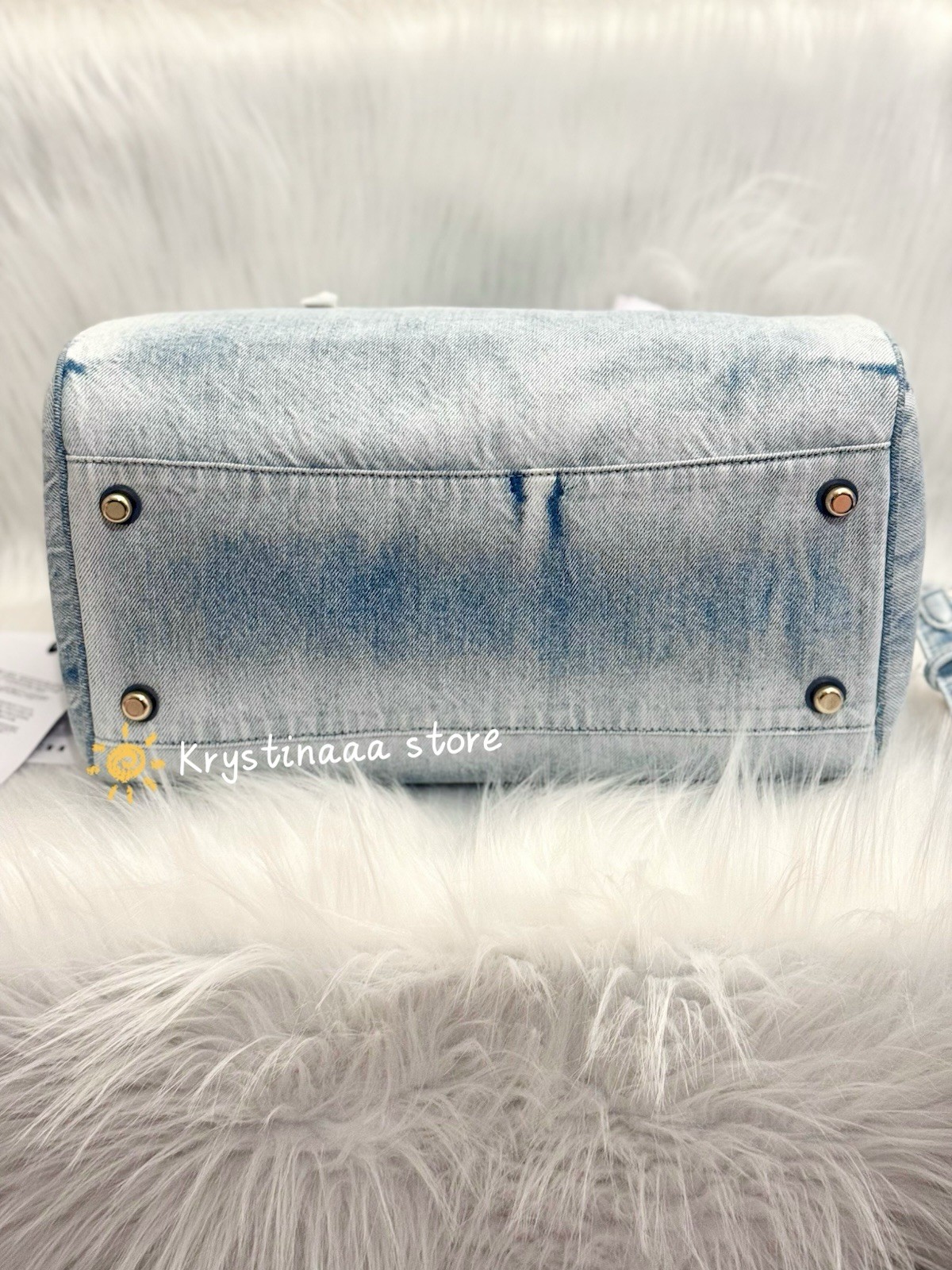 NWT Coach CDY75 Rowan Large Satchel Bag In Loved Denim With Charms Light Indigo