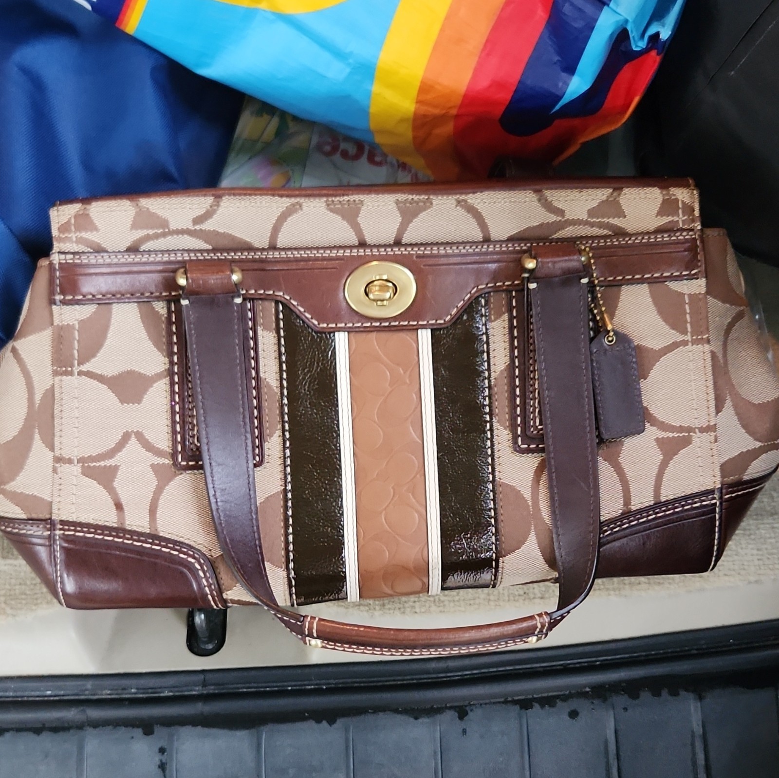 Vintage Coach Hamptons Madeline Carryall Satchel Canvas Leather Stripe 11620