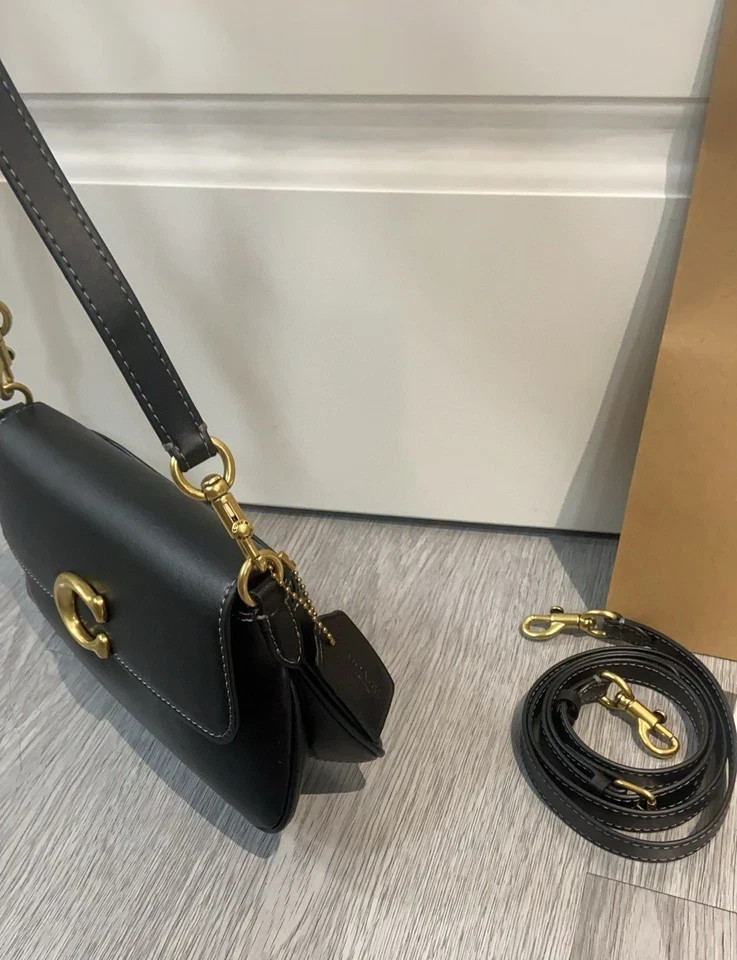 COACH CAM16 Jet Shoulder Bag Black Leather Crossbody New