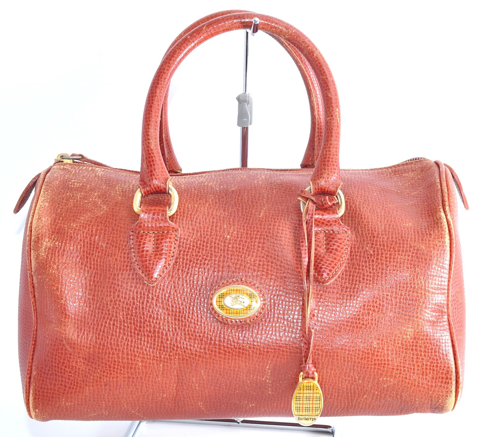 Burberry Nova Check Mini Bostn Bag PVC Leather Canvas Brown Used Authentic 13096