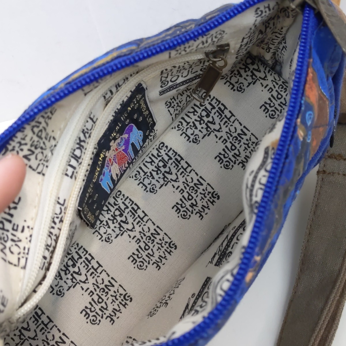 Laurel Burch Cat Print Crossbody Bag Blue Quilted Canvas Adjustable Strap Zip