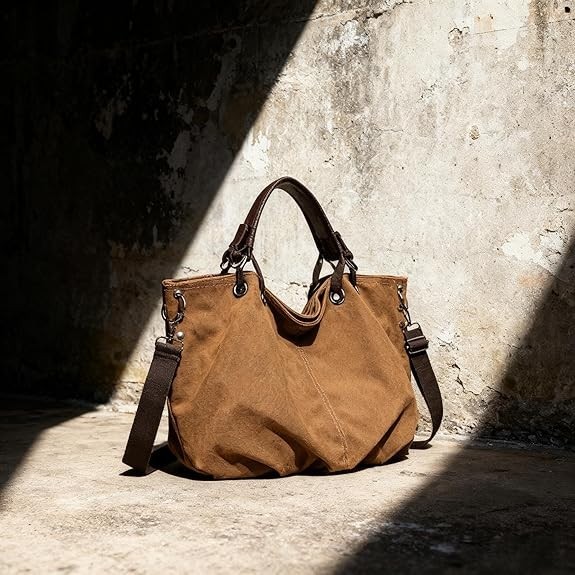 Large Retro Canvas Tote Bag,Slouchy Capacity Hobo Shoulder Bag for Unisex