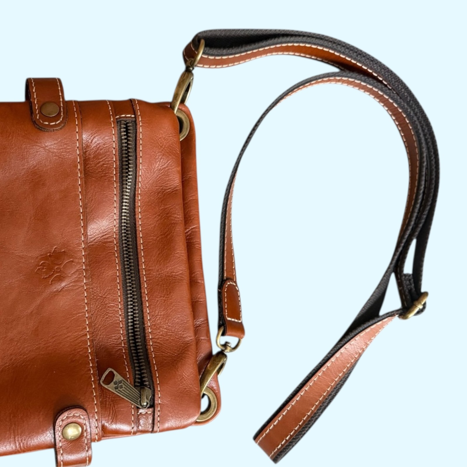 Patricia Nash FRANCESCA Tan Cognac Smooth Leather Organizer Crossbody Purse Bag