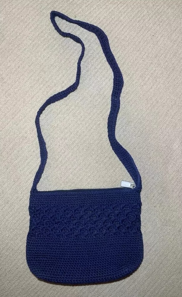 Blue Worthington Shoulder Bag Woven Crochet Knit Crossbody Purse Zipper 9”x6.5”