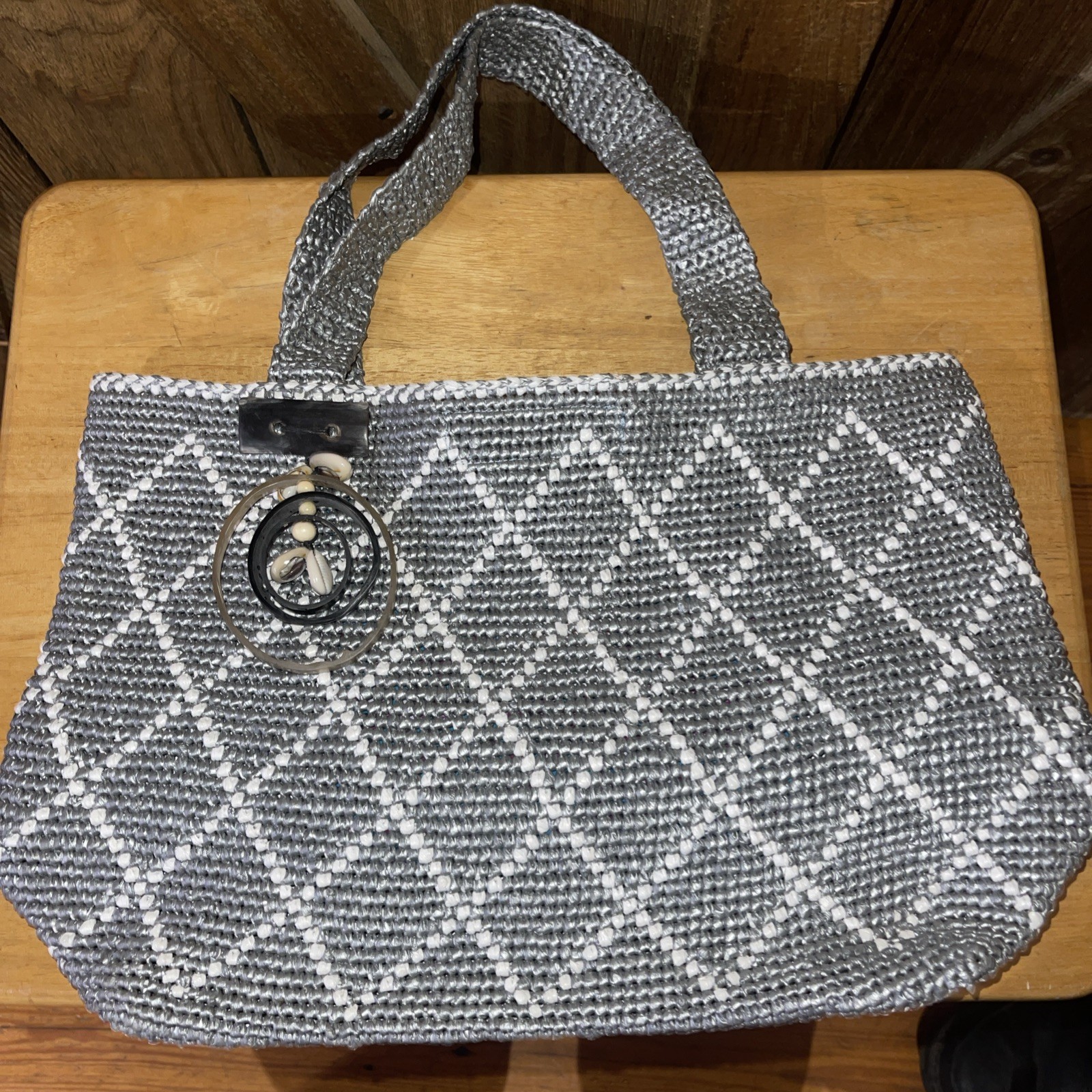 Chikumbuso Bag Handmade In Zambia Approx 12 By 15 Inches Light Grey Color