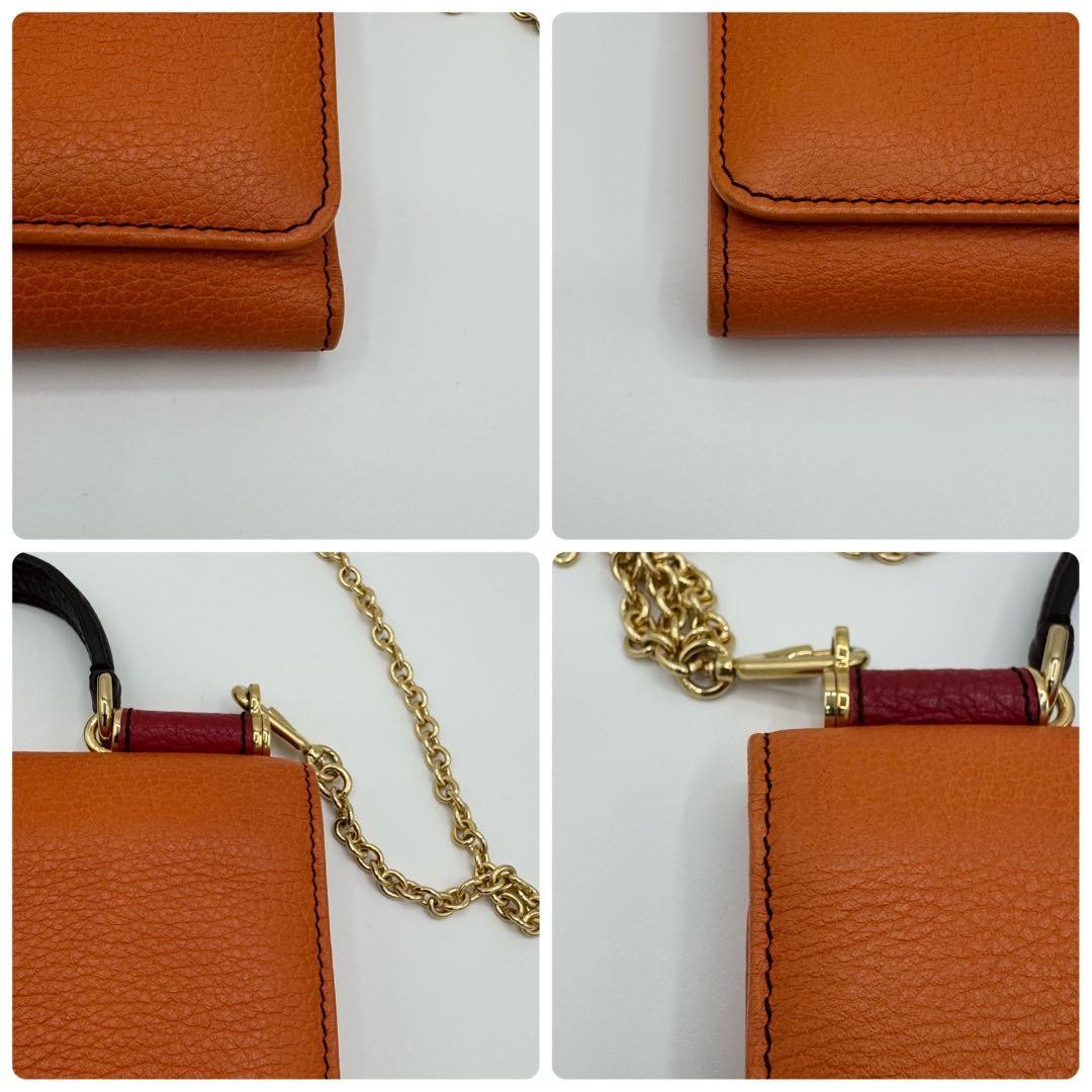 Dolce Gabbana Sicily Von Bag Orange Leather 2Way Shoulder Bag Auth
