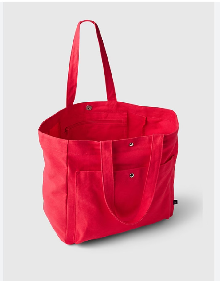 GAP Linen Cotton Tote Bag Front Patch Pocket Slipper Red Beach NEW NWT 876250