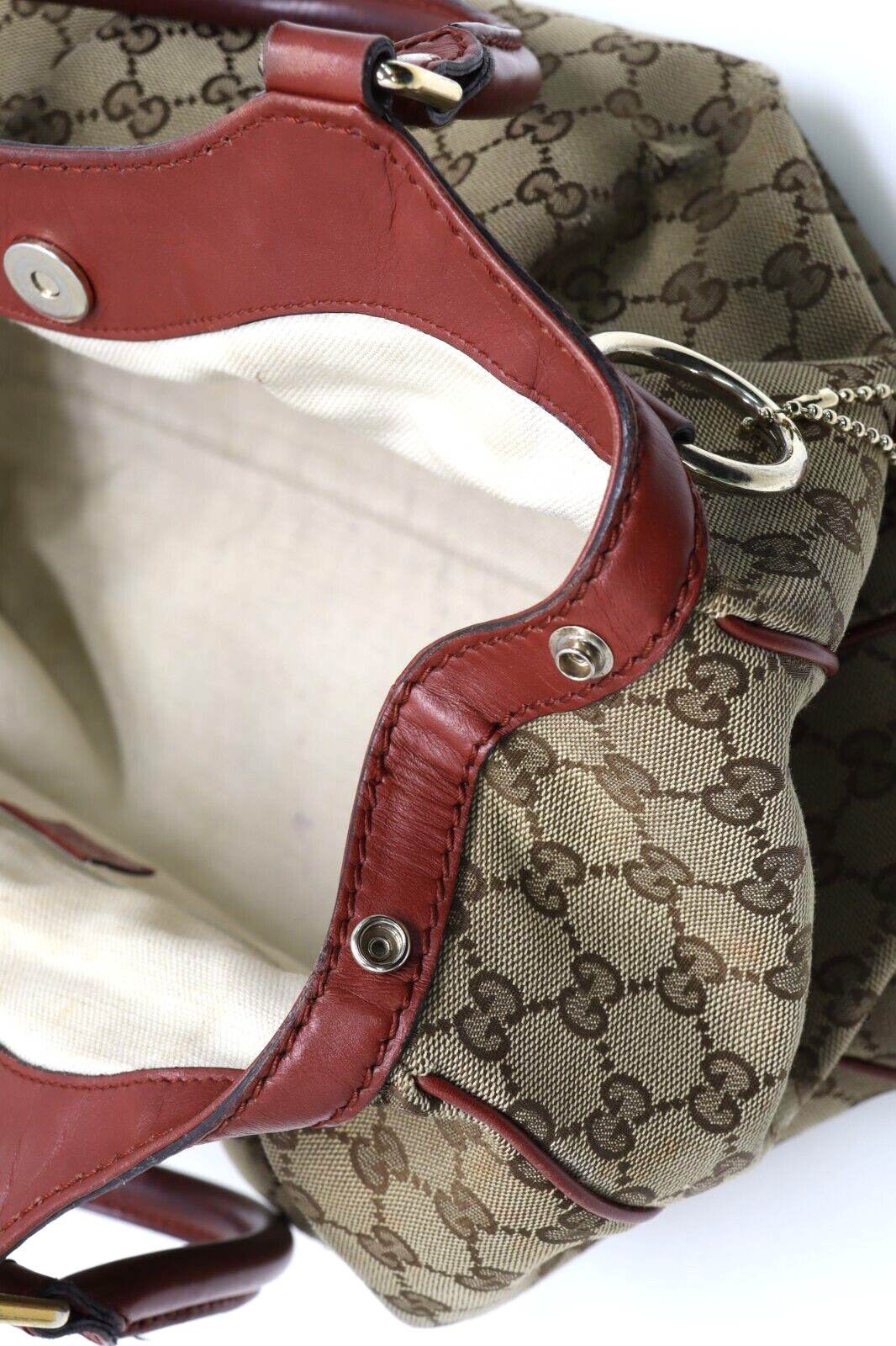 GUCCI Sukey Tote Bag GG Beige Canvas & Red Leather Lining/Handle Good Condition