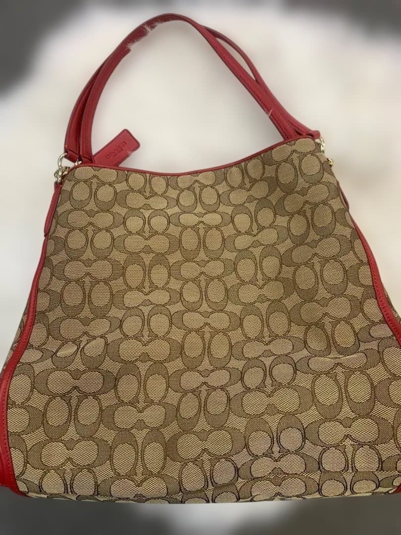 COACH Shoulder Bag Beige Red