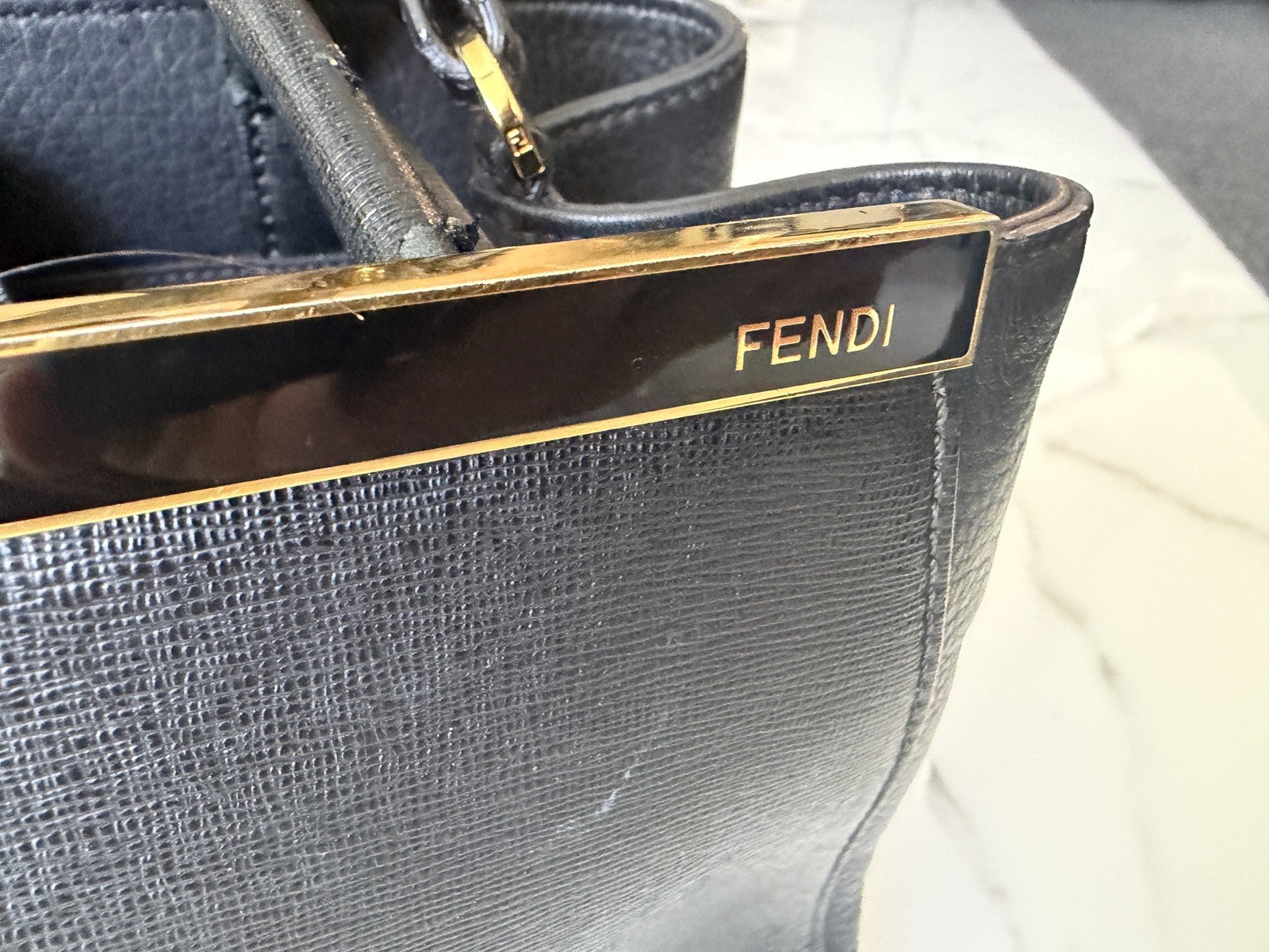 FENDI 2JOURS Hand Bag Leather 2way Black Leather / Gold
