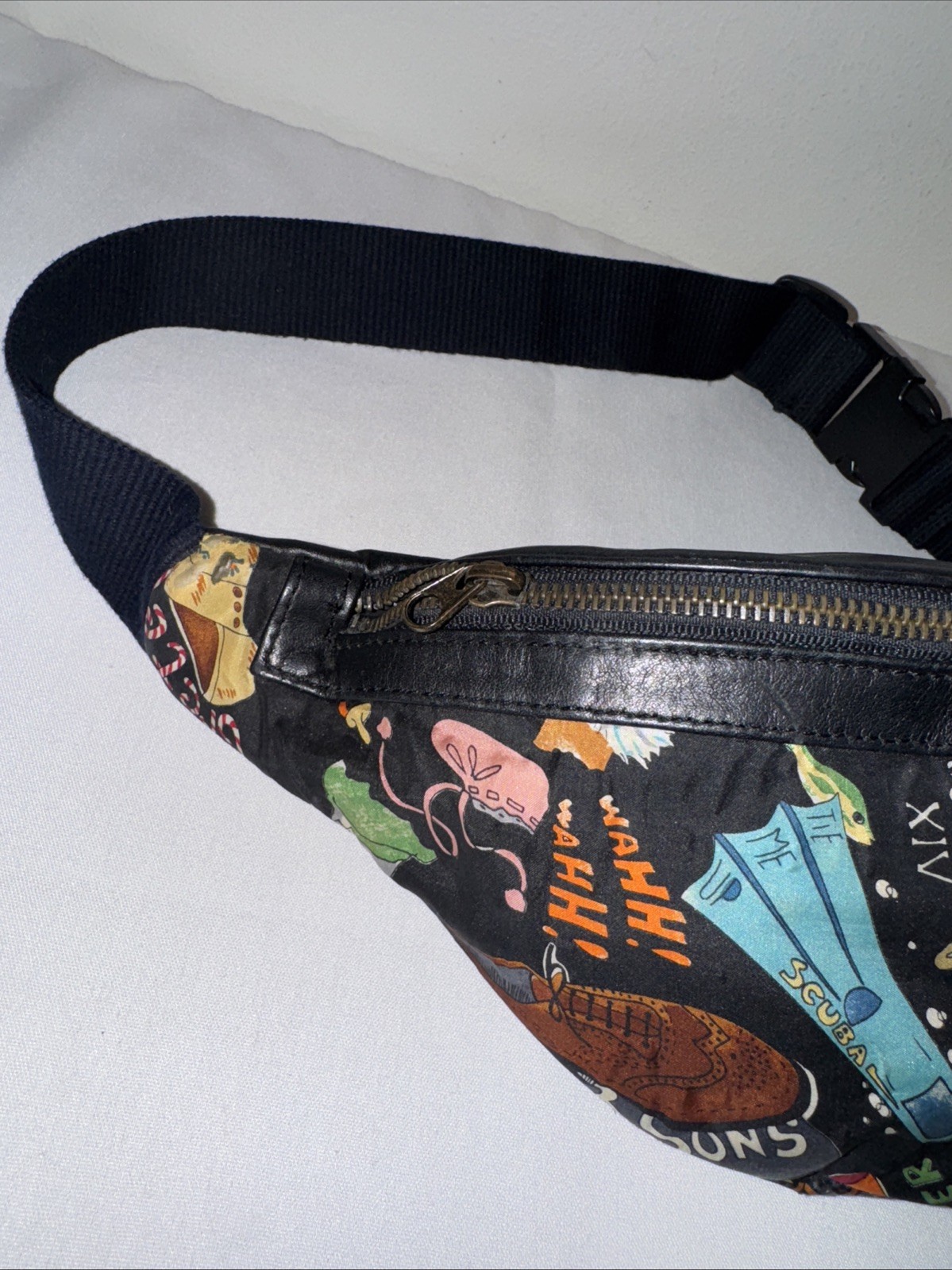 Nicole Miller vintage silk and leather belt bag 1991 Shoe Print *super Rare