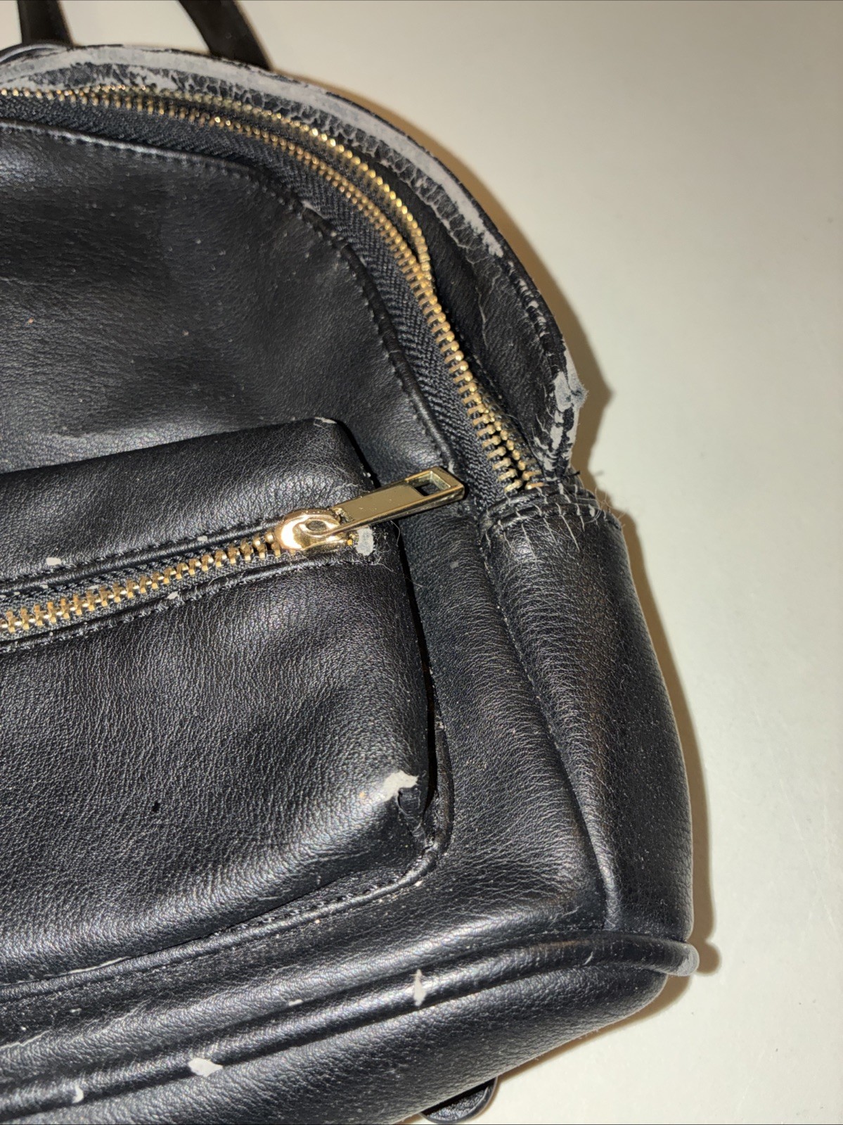 Mini Black Faux Leather Polyester Backpack 7.9×8.7×4.5