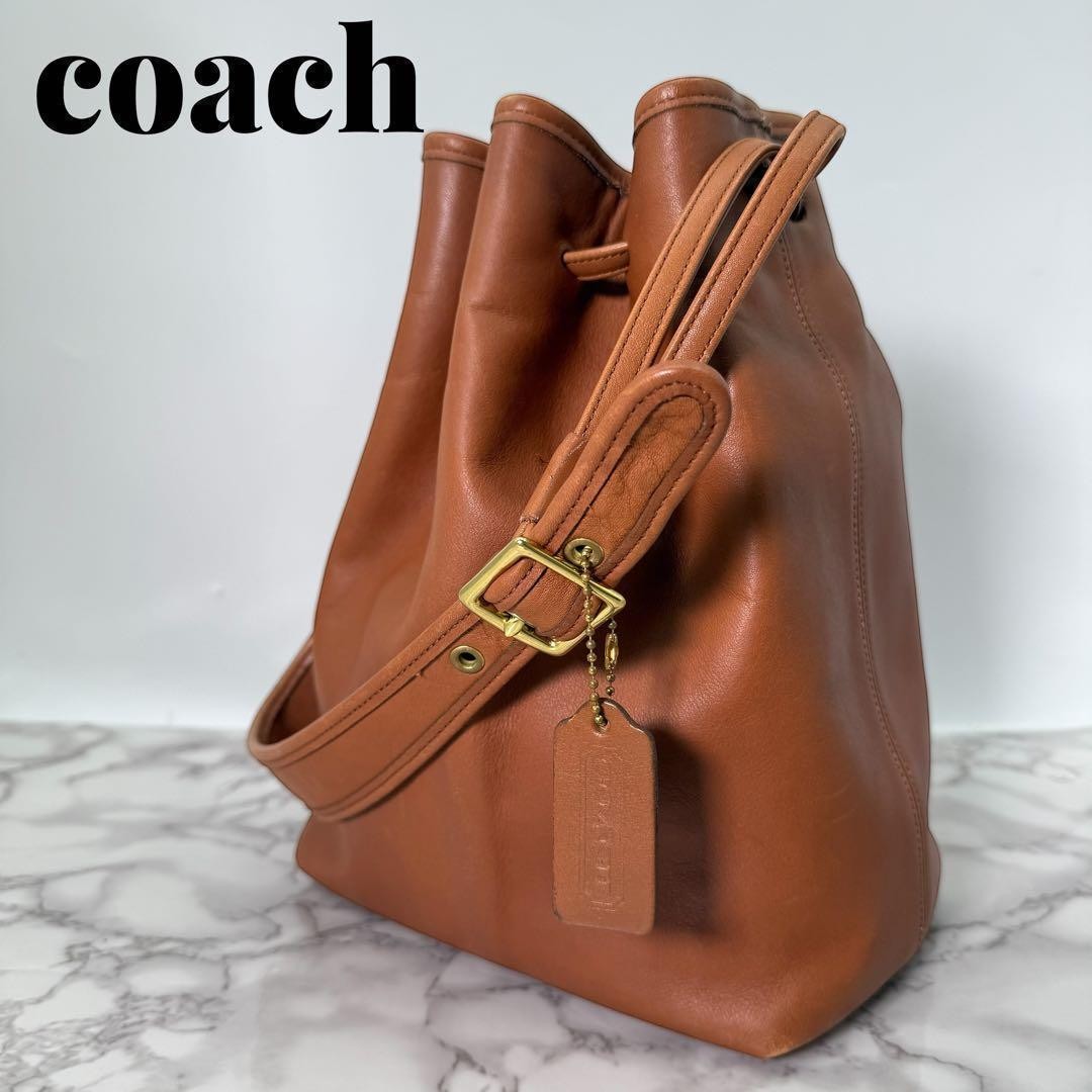 Rare Old Coach One Shoulder Bag Leather Drawstring 9165 Gold Hardware