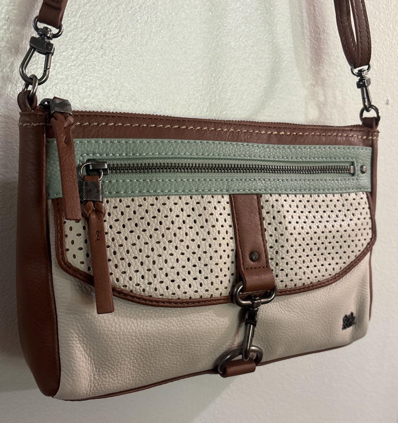 The Sak Crossbody Bag Cream, Teal, And Brown Leather