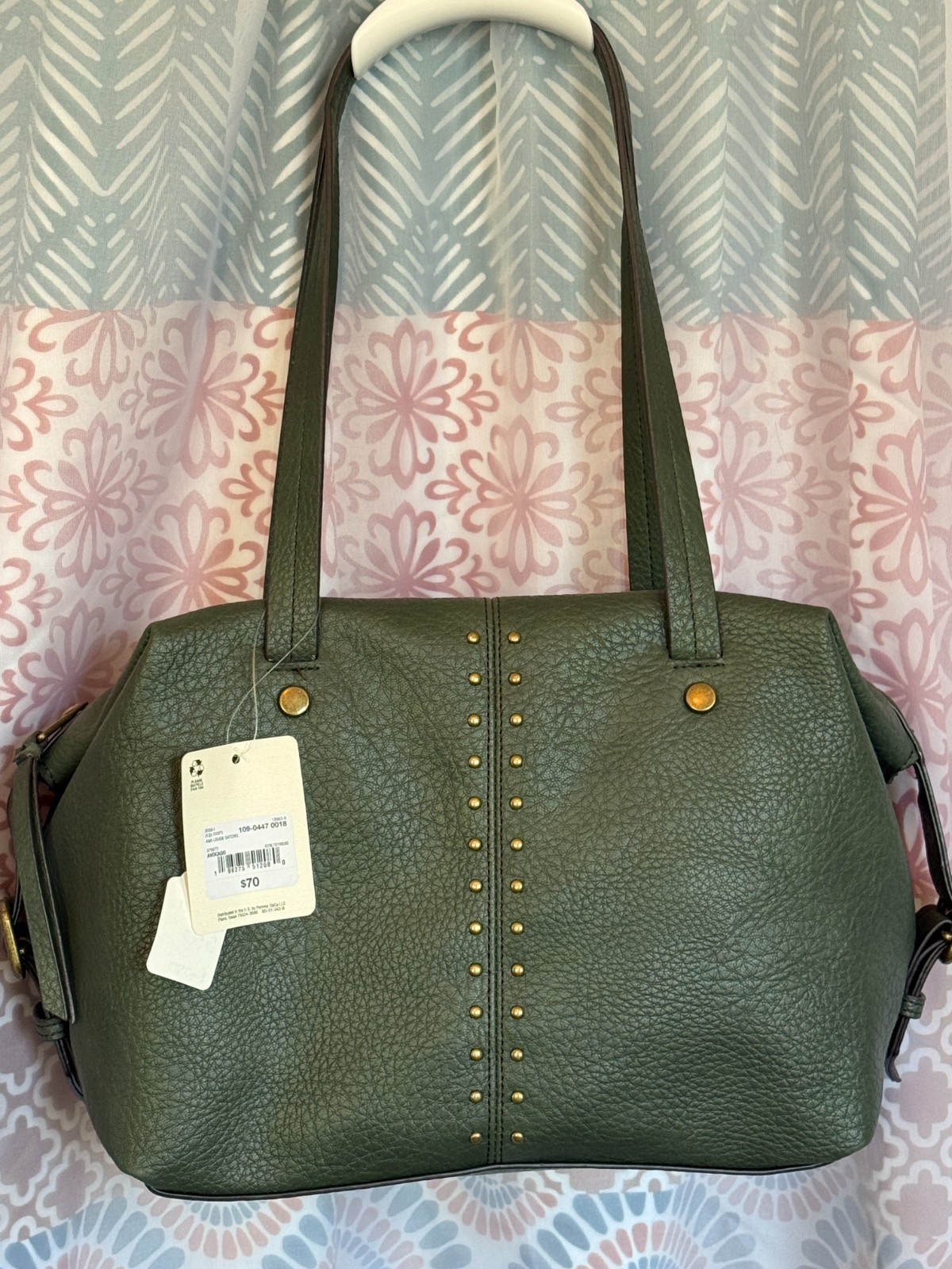 NWT a.n.a. (A New Approach) satchel purse bag Green pebbled faux leather