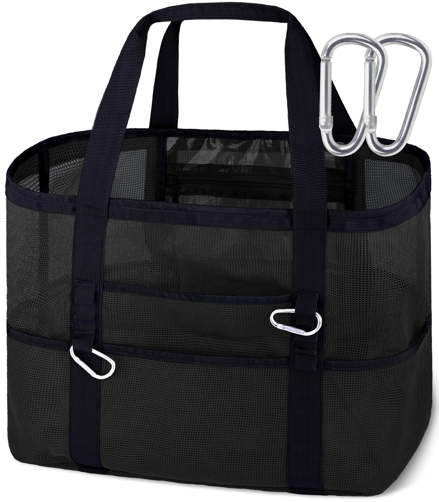 WULIVA Mesh Beach Bag Tote – 9 Pockets, XX-Large Space for Family Travel/Vaca…